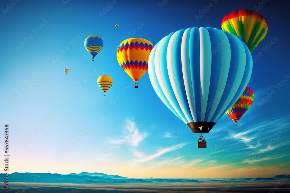 Fototapeta premium A large number and variety of hot air balloons floating in the sky. created with generative ai