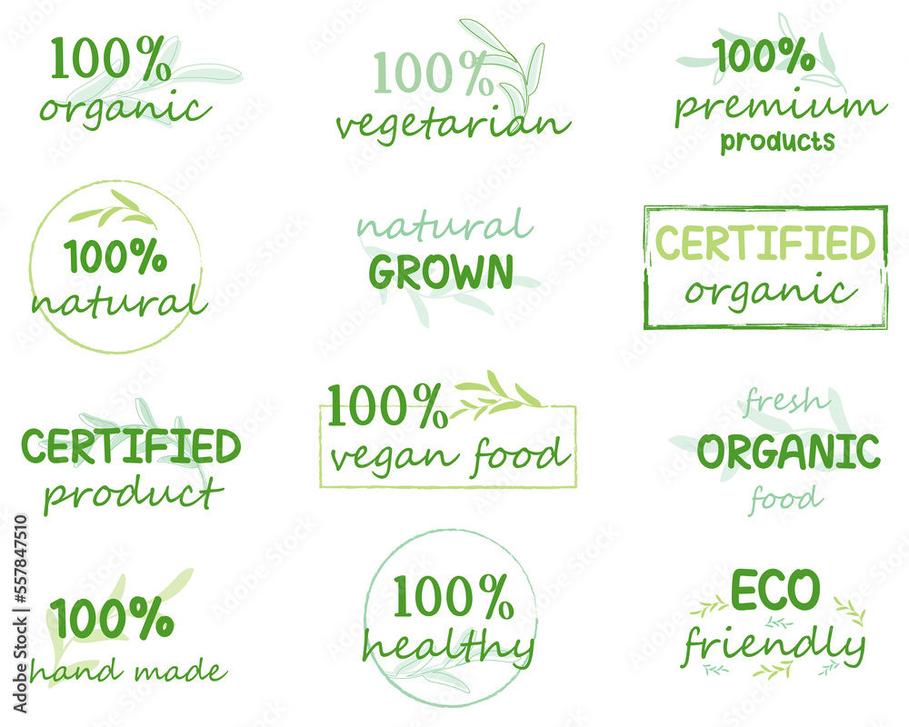 Fototapeta premium Vector illustration for organic food and natural products logo, sign, icon, labels and badges for food and drink promotion.