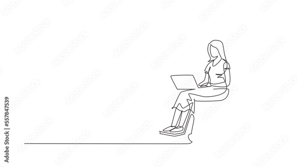 Animated self drawing of continuous line draw disabled woman working on laptop. Wheelchair, idea. Freelance. Online job and startup. Physical disability and society. Full length single line animation Animated self drawing of continuous line draw disabled woman working on laptop. Wheelchair, idea. Freelance. Online job and startup. Physical disability and society. Full length single line animation