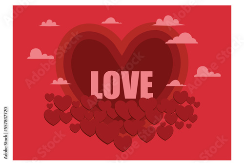 Illustration of love and valentine's Day with couple sitting on word LOVE in the field, flat vector modern illustration