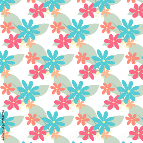 Seamless pattern with flowers on white background. Vector illustration.