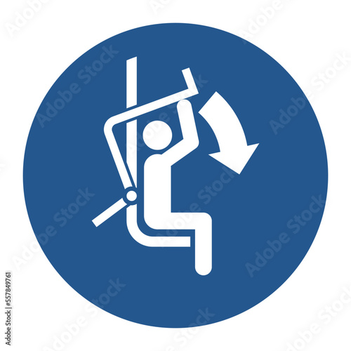 ISO 7010 M033 — lower safety restraining bar on ski chairlift