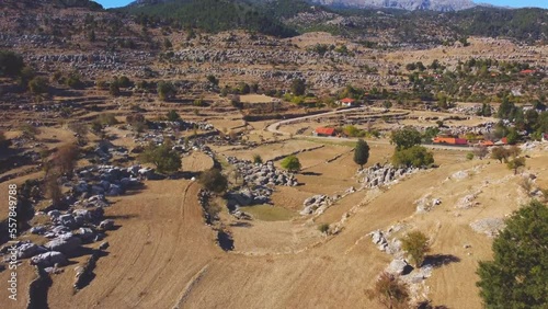 Aerial view of ancient amphitheater in Selge city, Antalya province, Turkey.  photo