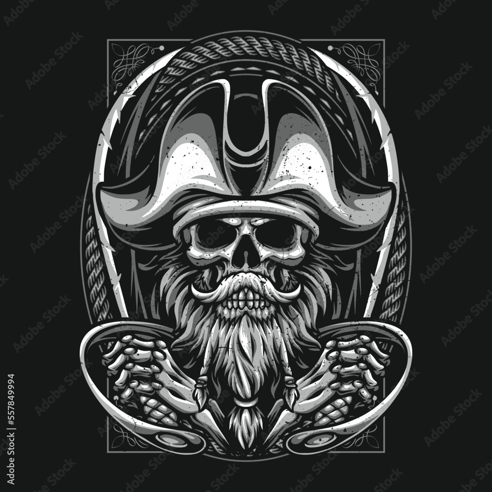 skull beard pirates tshirt illustration skull beard pirates tshirt illustration