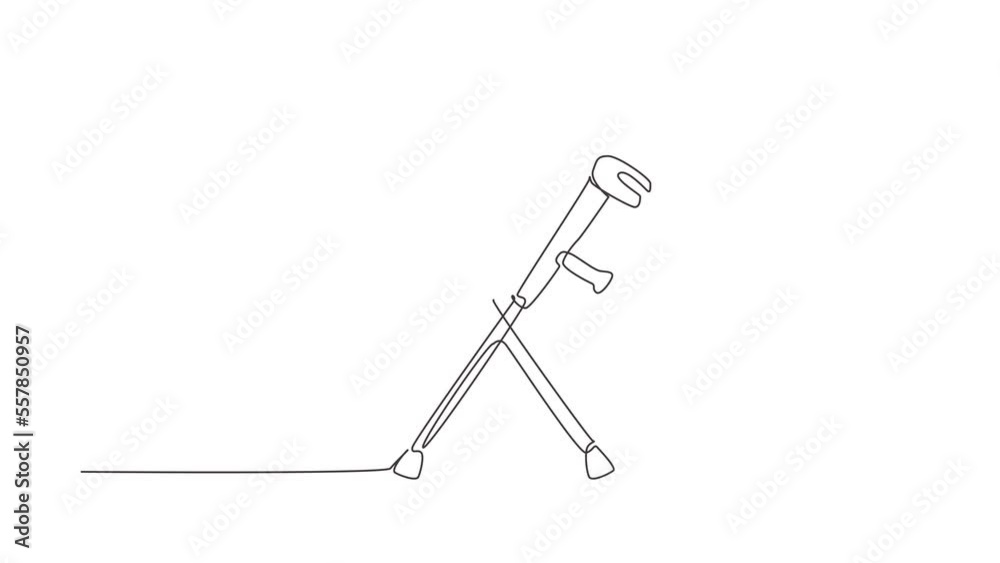 Self drawing animation of single line draw crutches. Elbow crutch