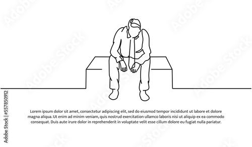 Continuous line design of business man exhausted at work. Decorative elements drawn on a white background.