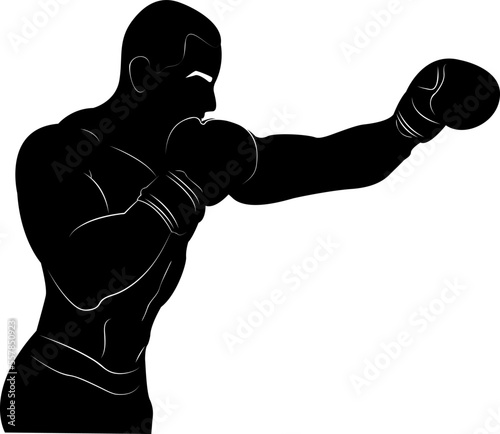 Silhouette. Boxing. Demonstration of combat skills. Direct hit. Strong fighter. Athlete in training.