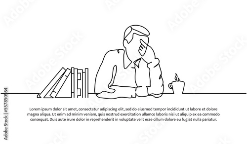 Continuous line design of a man who is sad and suffering from depression. Mental health concept design. Decorative elements drawn on a white background.