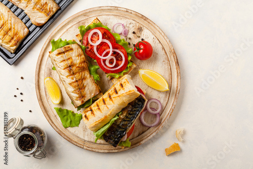 Traditional Turkish sandwich with a scorched mackerel