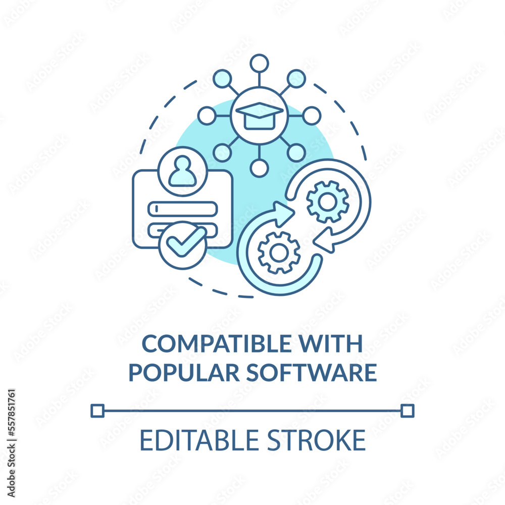 Compatible with popular software blue concept icon. Learning management system abstract idea thin line illustration. Isolated outline drawing. Editable stroke. Arial, Myriad Pro-Bold fonts used Compatible with popular software blue concept icon. Learning management system abstract idea thin line illustration. Isolated outline drawing. Editable stroke. Arial, Myriad Pro-Bold fonts used