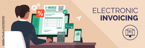 Office worker sending an e-invoice online