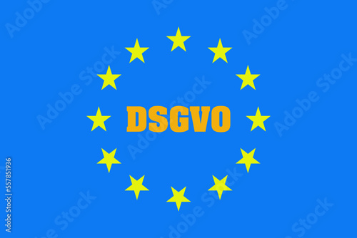 Das Gesetz Datenschutz Verordnung DSGVO als Logo mit Sternen und Schrift als EU-Flagge als Vektor Datei