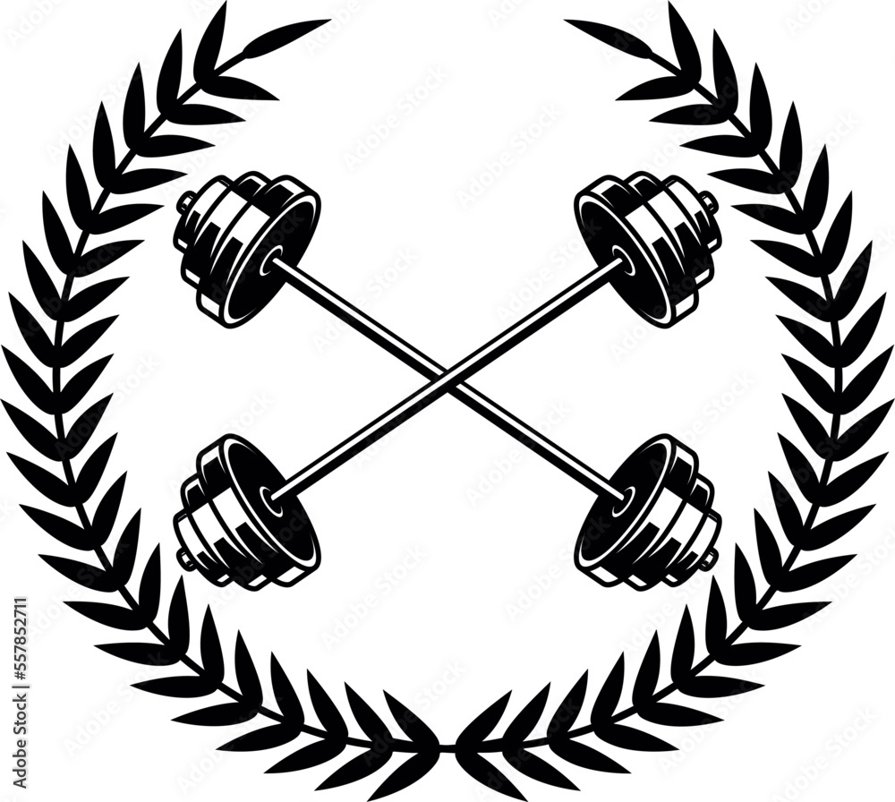 Photo &amp; Art Print Emblem template with crossed barbells and wreath, liubov