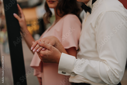 Wedding dress, wedding rings, bride accessories