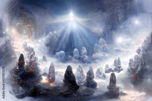 Beautiful crystal heaven. Crystal kingdom. Digital art.