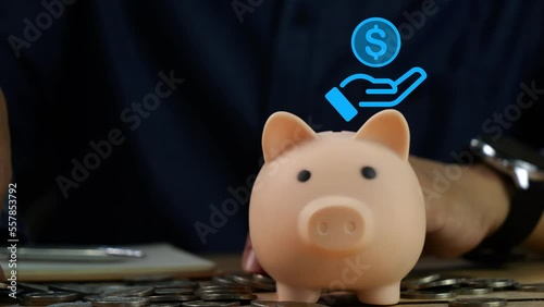 Video motion graphics of male employees saving money for shopping on Big Sale and Super sale day.