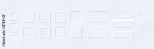 Rectangular white neumorphism buttons convex square collection of button design ui white, web icon template interface vector illustration