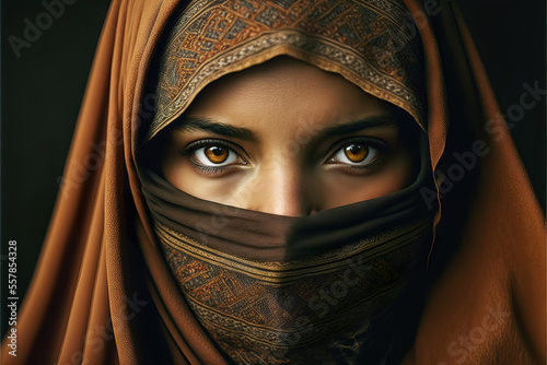 Fototapete portrait of a beautiful arabic woman in a veil, generative ai