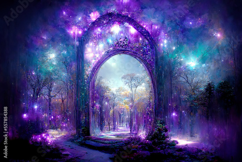 Beautiful crystal heaven. Crystal gate with crystals. Crystal kingdom. Digital art.