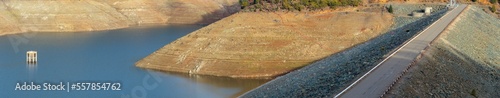 Panorama of the Trinity Dam and Reservoir near Weaverville, California, USA photo