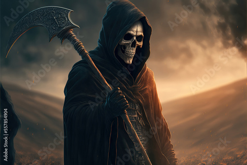 the grim reaper with a scythe, portrait of the death, generative ai