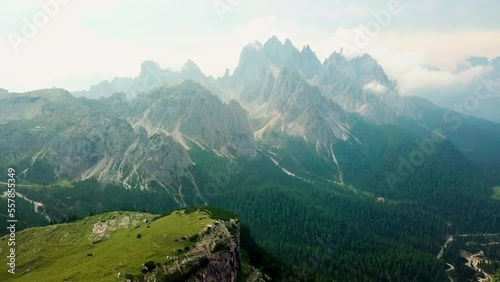 Auronzo di Cadore mountains. Aerial shot. Tranquil, stunning scenery.