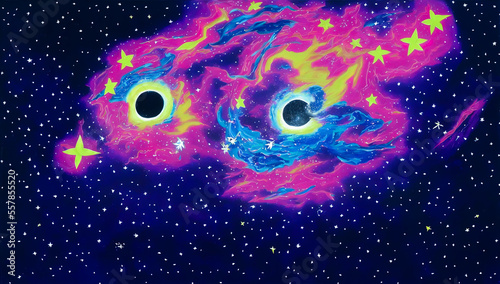 Galaxie, trou noir et nébuleuse colorée, entourée d'étoiles