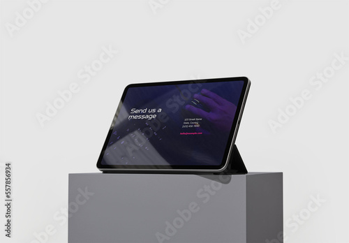 Horizontal Smart Tablet Mockup on a Plinth With Customizable Colors