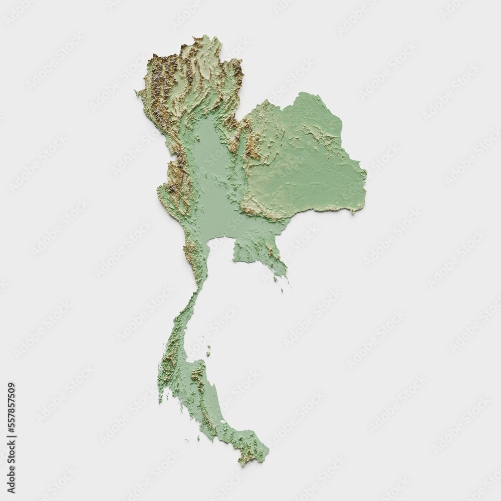 Thailand Topographic Relief Map - 3D Render Thailand Topographic Relief Map - 3D Render