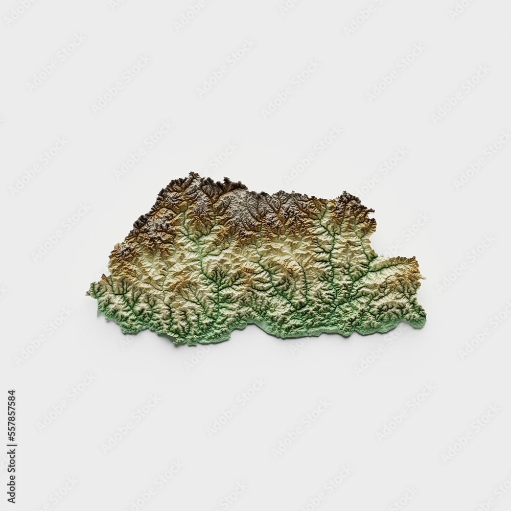 Bhutan Topographic Relief Map - 3D Render Bhutan Topographic Relief Map - 3D Render