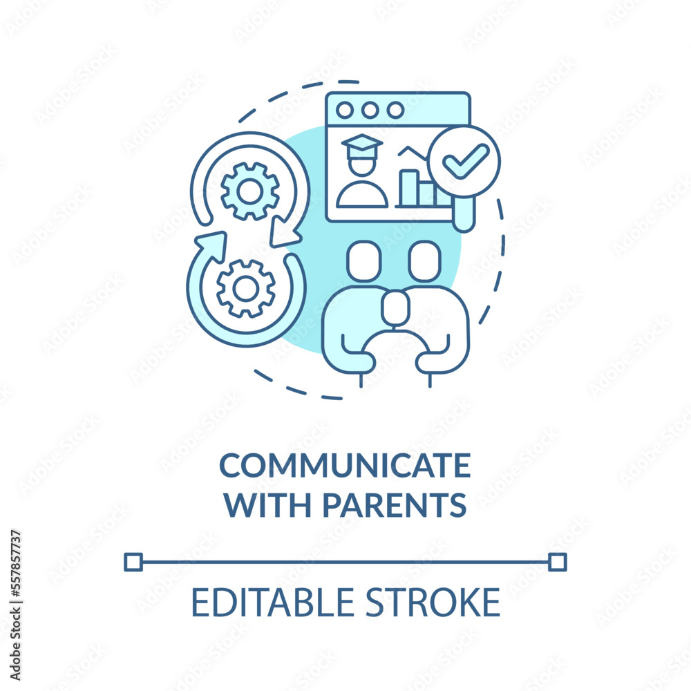 Communicate with parents blue concept icon. School learning management system abstract idea thin line illustration. Isolated outline drawing. Editable stroke. Arial, Myriad Pro-Bold fonts used Communicate with parents blue concept icon. School learning management system abstract idea thin line illustration. Isolated outline drawing. Editable stroke. Arial, Myriad Pro-Bold fonts used