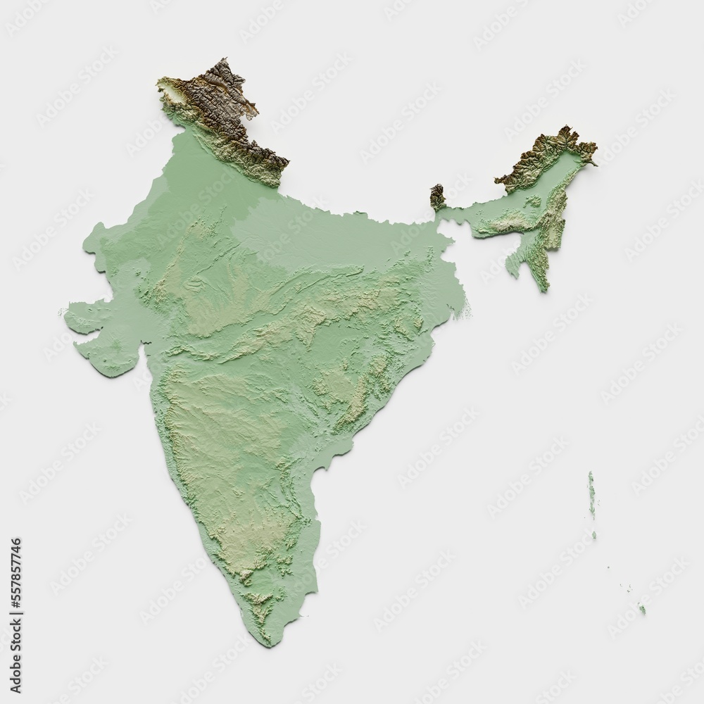 India Topographic Relief Map - 3D Render Stock Illustration | Adobe Stock