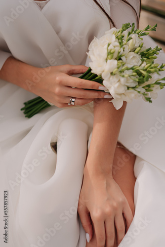 Wedding dress, wedding rings, bride accessories