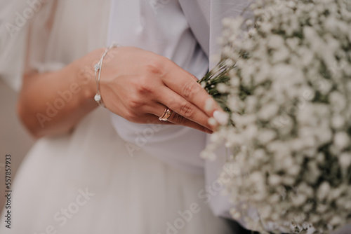 Wedding dress, wedding rings, bride accessories