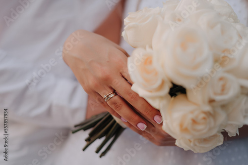 Wedding dress, wedding rings, bride accessories