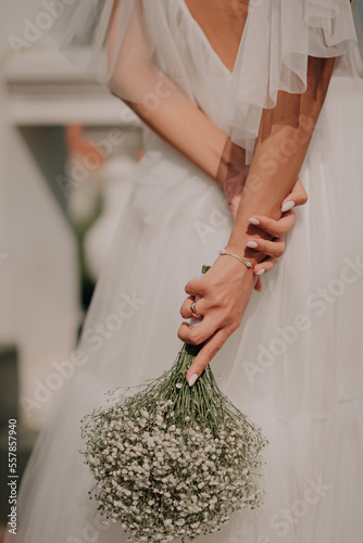 Wedding dress, wedding rings, bride accessories