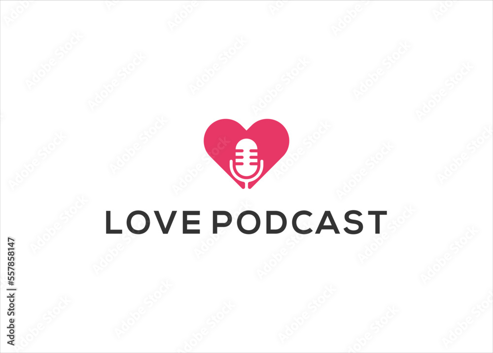 love heart mic podcast broadcast logo template vector icon