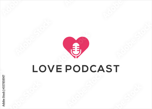 love heart mic podcast broadcast logo template vector icon