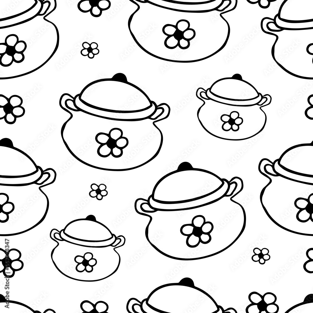 Seamless pattern hand drawn doodle icon boiling pot Seamless pattern hand drawn doodle icon boiling pot