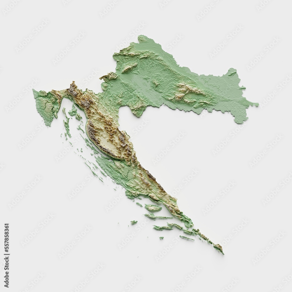 Obraz premium Croatia Topographic Relief Map - 3D Render