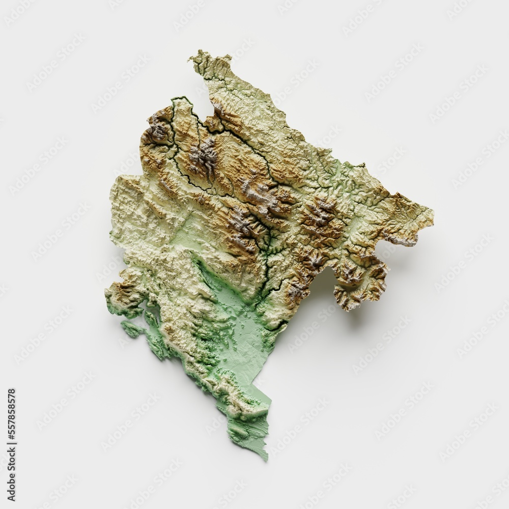 Obraz premium Montenegro Topographic Relief Map - 3D Render
