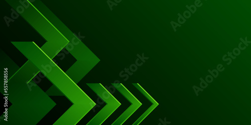 3D gradient abstract background. Green arrowhead right triangle. Design element for template, card, cover, banner, poster, backdrop, wall. Vector illustration.