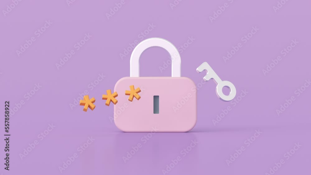 Padlock with password. Cyber security and data protection concept. Authorization or authentication process. 3D render animation Padlock with password. Cyber security and data protection concept. Authorization or authentication process. 3D render animation