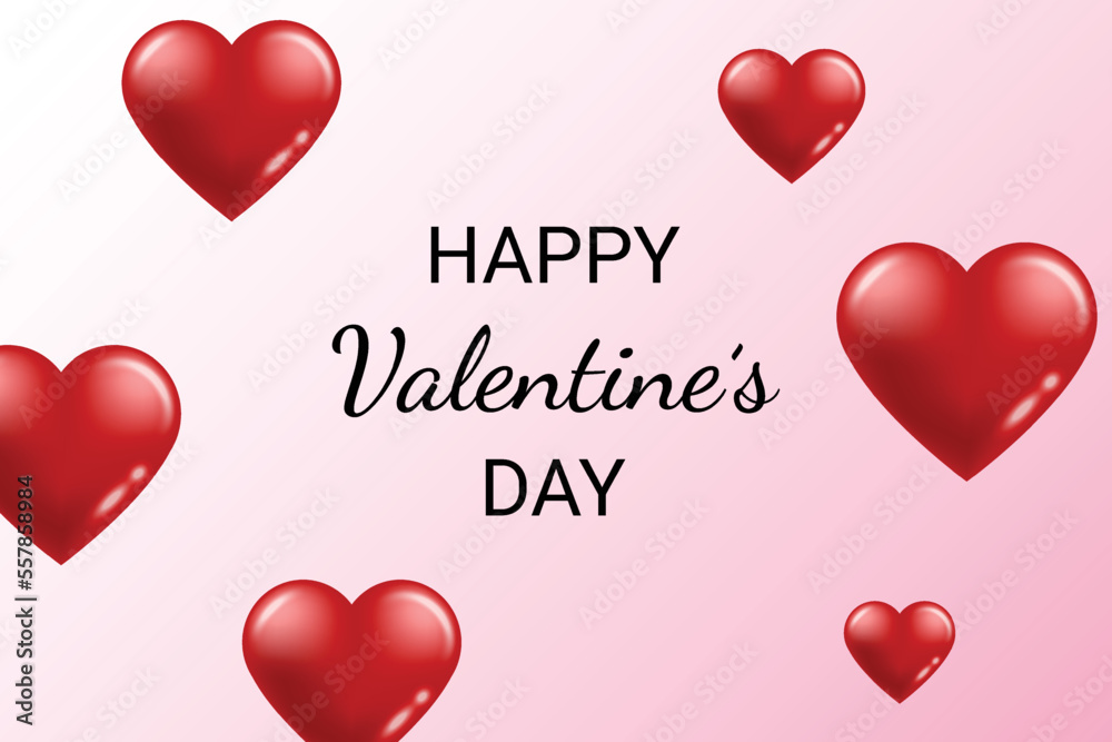 Happy Valentine's Day Lettering Text Background With Red Heart. Vector