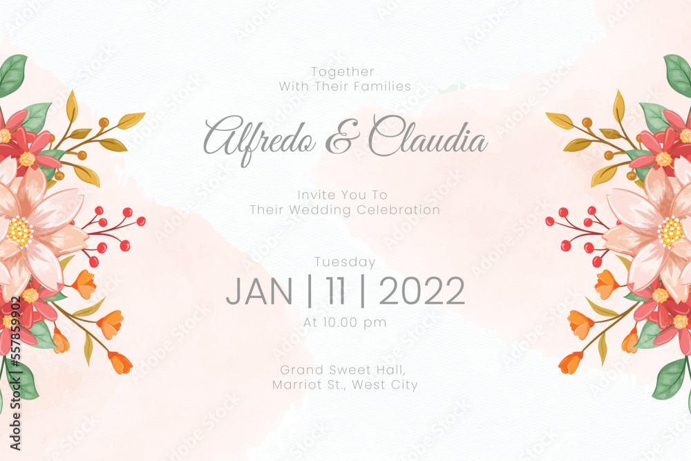 Wedding invitation template with watercolor flowers Wedding invitation template with watercolor flowers