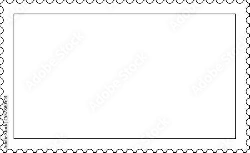 white with black outline stroke horizontal blank postage stamp isolated on transparent background, icon, png illustration, clip art