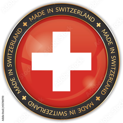 vector illustration of made in Switzerland banner with national flag
