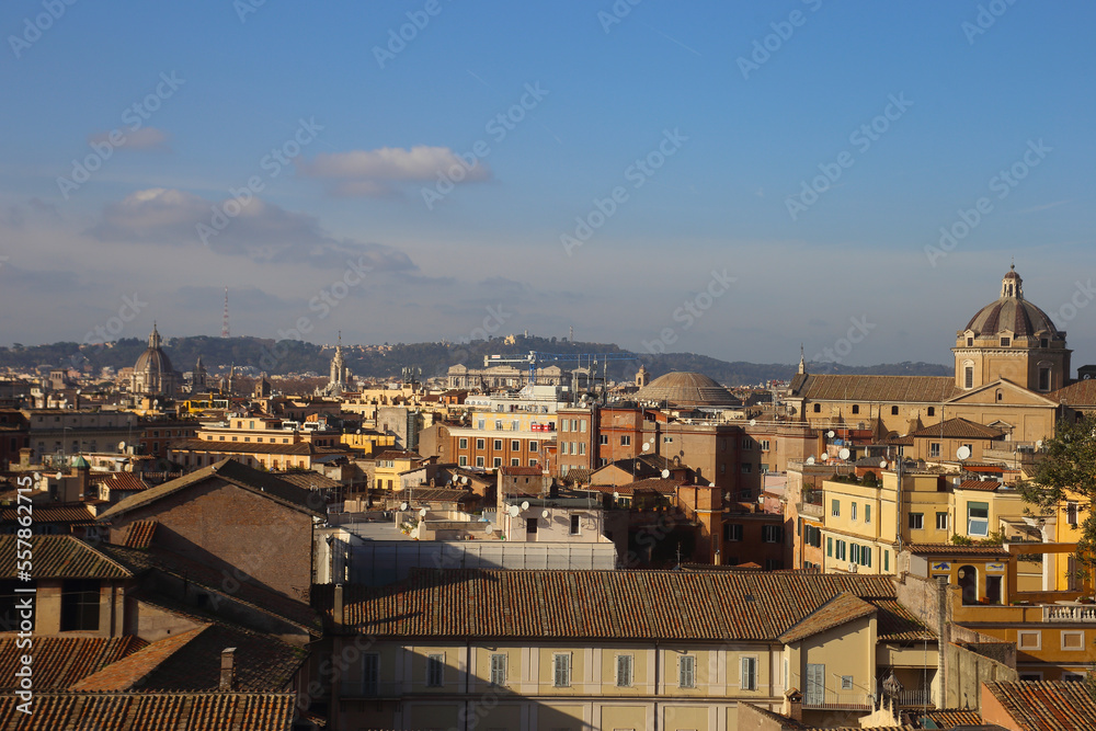 Rome, Italy - January 1, 2023: Panoramic view of the capital from the Capitoline museums