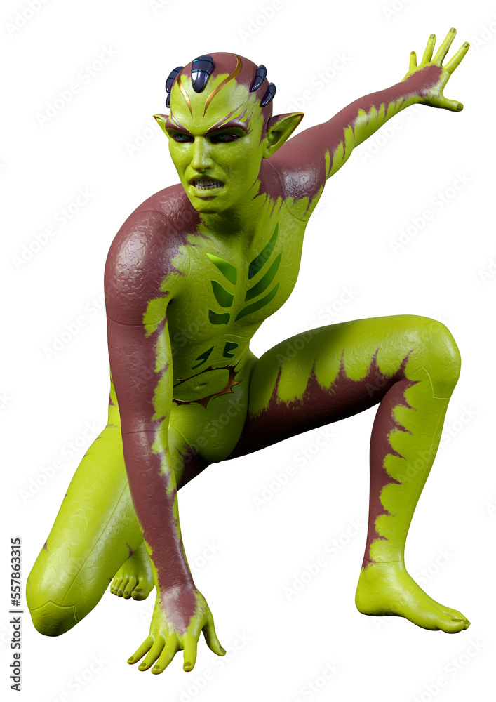 Fototapeta premium 3D Rendering Green Alien on White