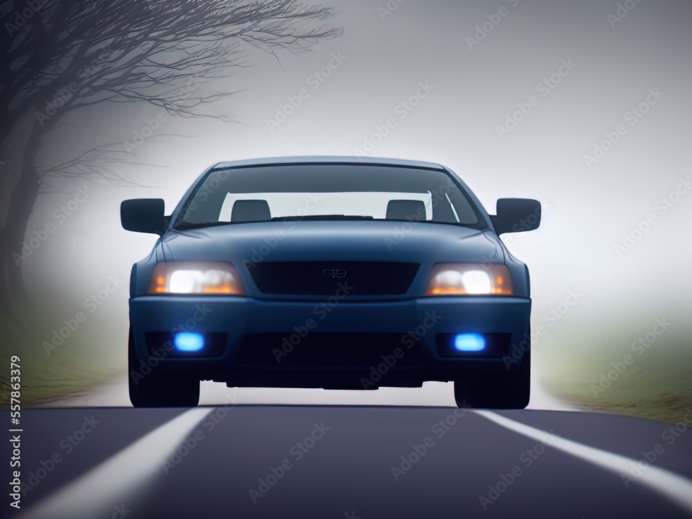 Fototapeta premium A mysterious car waits on a lonely road.